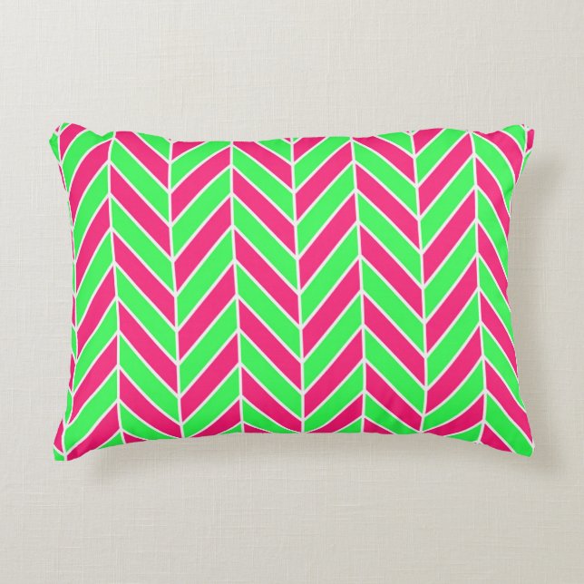 Red And Green Herringbone Decorative Pillow (Front)