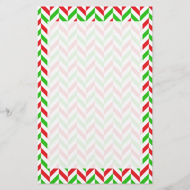 Red and Green Herringbone Pattern Christmas Stationery (Front)
