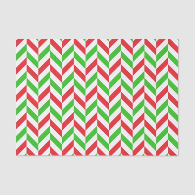 Red and Green Herringbone Pattern Christmas Tissue Paper (Front)