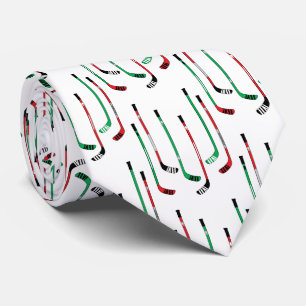 Red and Green Hockey Christmas Sticks Neck Tie