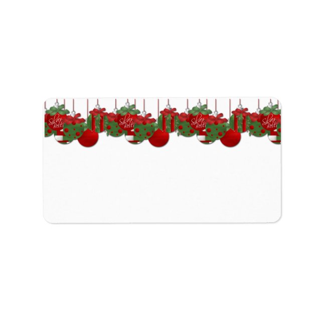 Red and Green Holiday Bells and Ornaments Address  Label (Front)