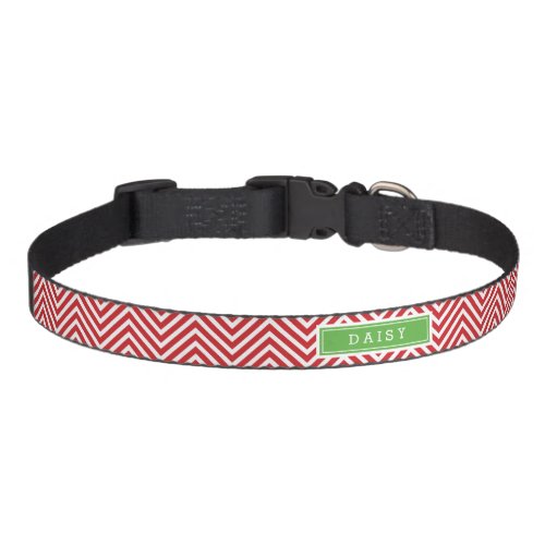 Red and Green Holiday Chevron Monogram Pet Collar