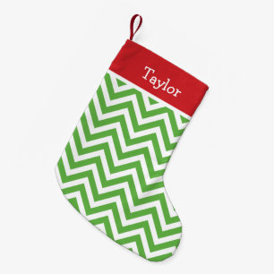 Red and Green Holiday Chevron Monogram Small Christmas Stocking