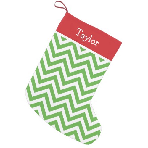Red and Green Holiday Chevron Monogram Small Christmas Stocking