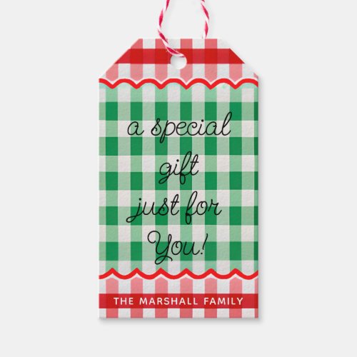 Red and Green Holiday Christmas Pattern Gift Tags