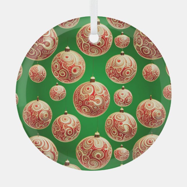 Red and Green Holiday Glass Ornament (Front)