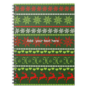 Red and Green Holiday Pattern Template Notebook