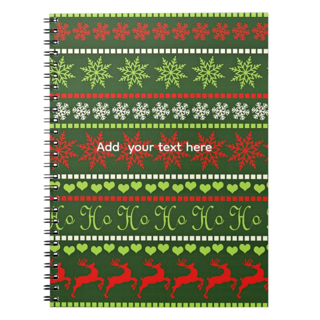 Red and Green Holiday Pattern Template Notebook (Front)
