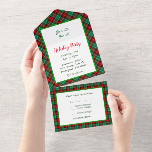 Red and Green Holiday Plaid All in One Invite