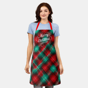 Red and green holiday plaid apron
