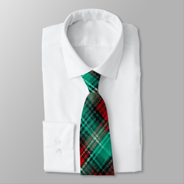 Red and green holiday plaid neck tie (Tied)