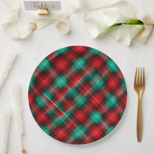 Red and green holiday plaid paper plates