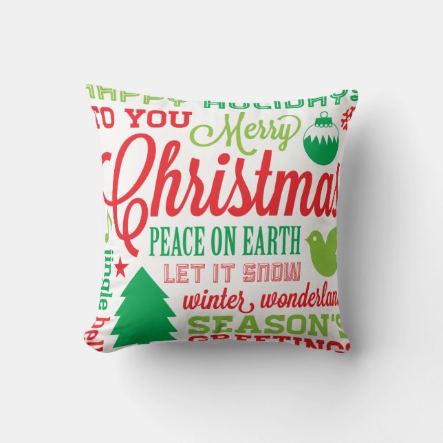 Red and Green Holiday Subway Art Pillow (Front)