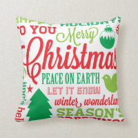 Red and Green Holiday Subway Art Pillow