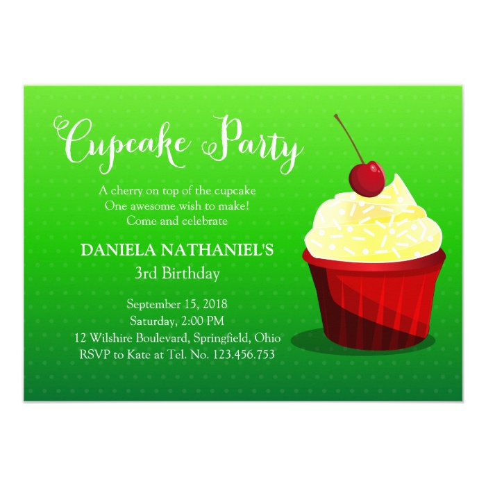 Red and Green Holidays Birthday Cupcake Party Invites