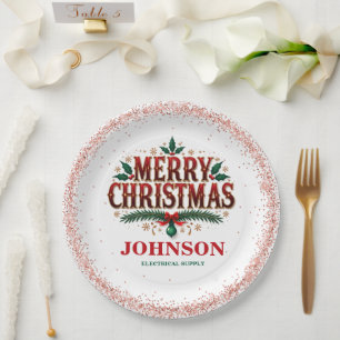 Red and Green Holly Christmas Office Party Paper Plates