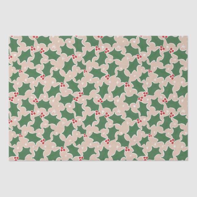 Red and Green Holly Christmas Tissue Paper (Front)