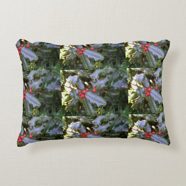 Red And Green Holly Cushion (Front)
