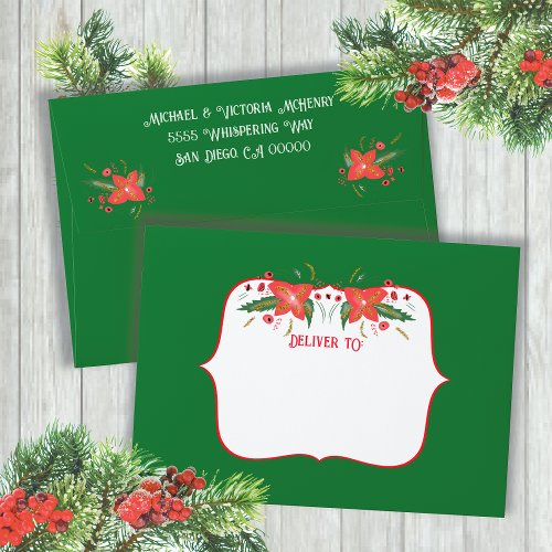 Red and Green Holly Jolly Christmas Card Envelopes