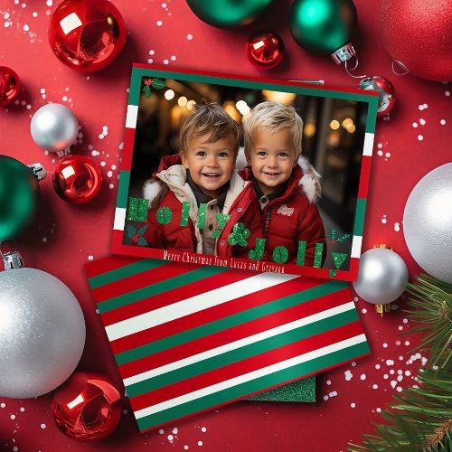 Red and Green Holly  Jolly Christmas Photo Holiday Card