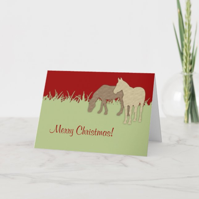 Red and Green Horse Christmas Card (Front)