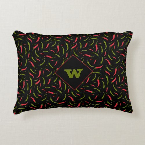 Red and Green Hot Chilli Pepper Design on Black Accent Pillow