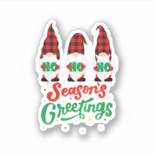 Red and Green Illustration Gnomes Merry Christmas Sticker