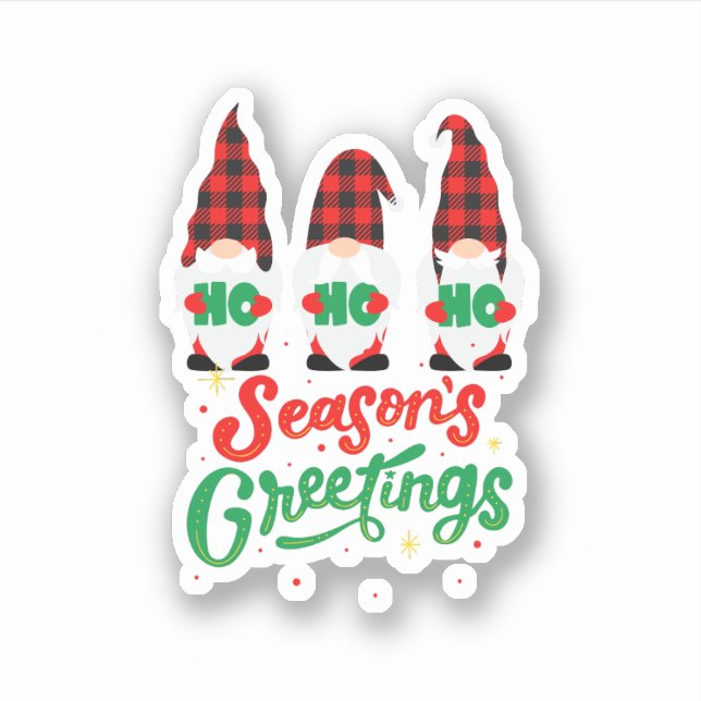 Red and Green Illustration Gnomes Merry Christmas Sticker (Front)