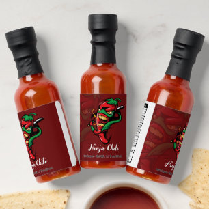 Red and Green Illustration Ninja Chili Hot Sauces