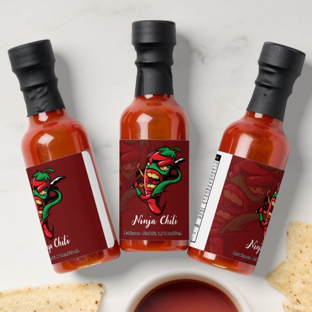 Red and Green Illustration Ninja Chili Hot Sauces (Laydown)