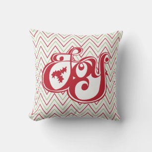 Red and Green Joy Chevron Holiday Throw Pillow