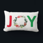 Red and Green Joy Holiday Wreath Pattern Lumbar Pillow<br><div class="desc">Red and Green Joy Holiday Wreath Pattern Lumbar Pillow.</div>