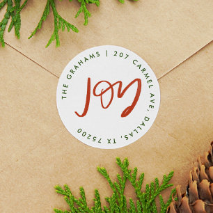 Red and Green Joy Return Address Classic Round Sticker