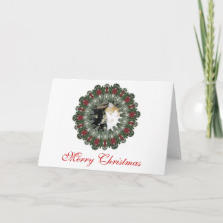 Red and Green Kaleidoscope Christmas Wreath Photo Holiday Card