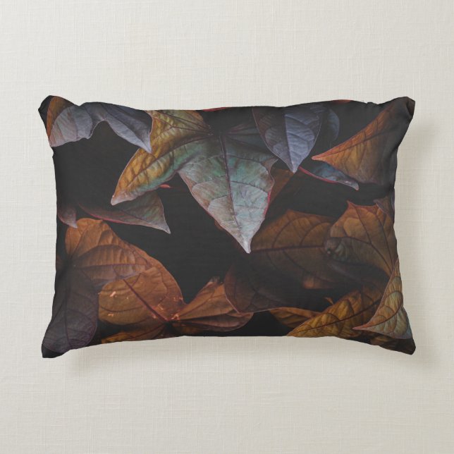RED AND GREEN LEAVES ON BLACK BACKGROUND ACCENT PILLOW (Front)