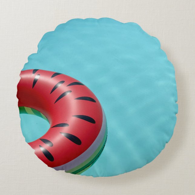 Red and green lifebuoy on swimming pool round pillow (Front)