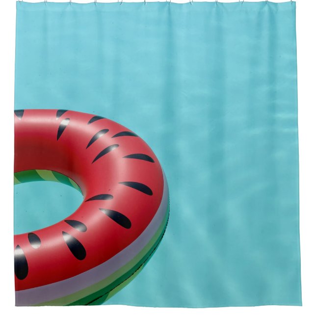 Red and green lifebuoy on swimming pool shower curtain (Front)