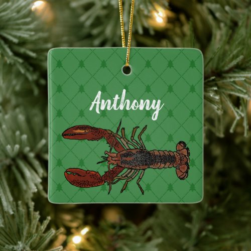 Red and Green Lobster Personalized Ceramic Ornament