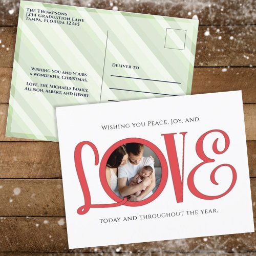 Red and Green Love Christmas Typography Photo Holiday Postcard