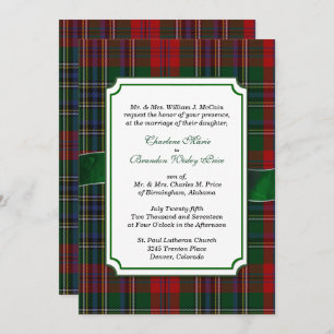 Red and Green MacClain Tartan Wedding Invitation