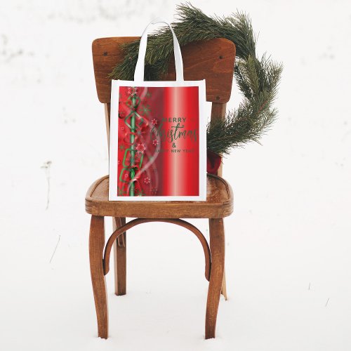 Red And Green Magical Holiday Winter Wonderland Grocery Bag