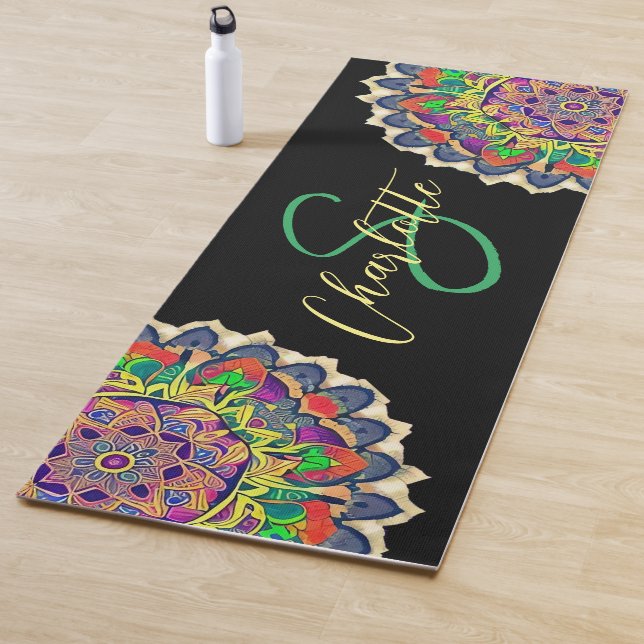 Red and Green Mandala Monogram Yoga Mat (In Situ)