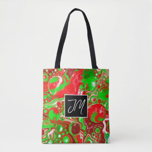 Red and Green Marble Fluid Art Personalized  Tote Bag