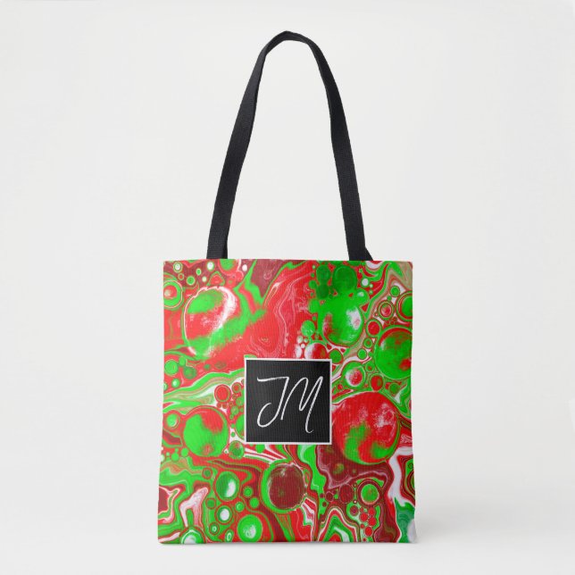 Red and Green Marble Fluid Art Personalized  Tote Bag (Front)