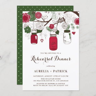 Red and Green Mason Jars Rehearsal Dinner Invitation