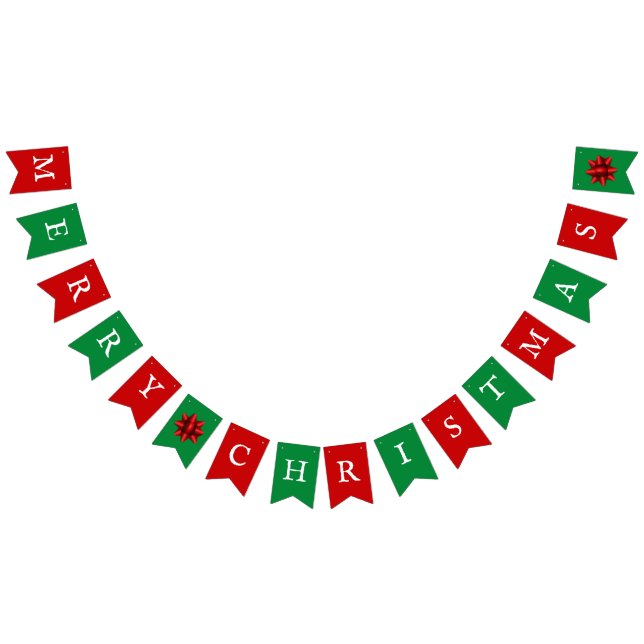 Red and Green Merry Christmas and Bows Bunting Flags (All)