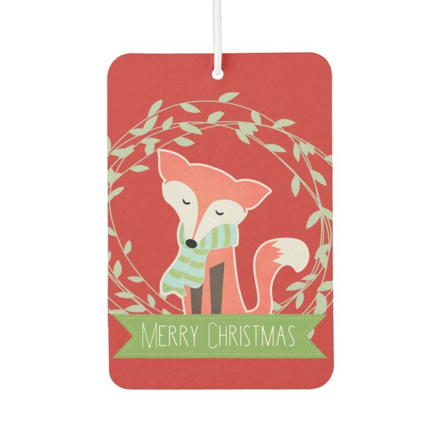 Red and Green Merry Christmas Fox Air Freshener (Front)