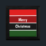 Red And Green Merry Christmas Gift Box<br><div class="desc">A red and green horizontal striped pattern and the text: Merry Christmas.  You can click personalize and edit the text. Write 2 words in one line and they will appear on two rows.</div>