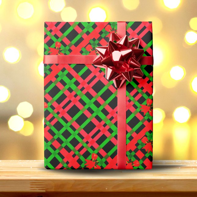 Red and Green Merry Christmas Happy Holiday modern Wrapping Paper (Creator Uploaded)
