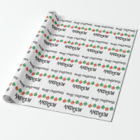 Red and green Merry Christmas kids wrappingpaper